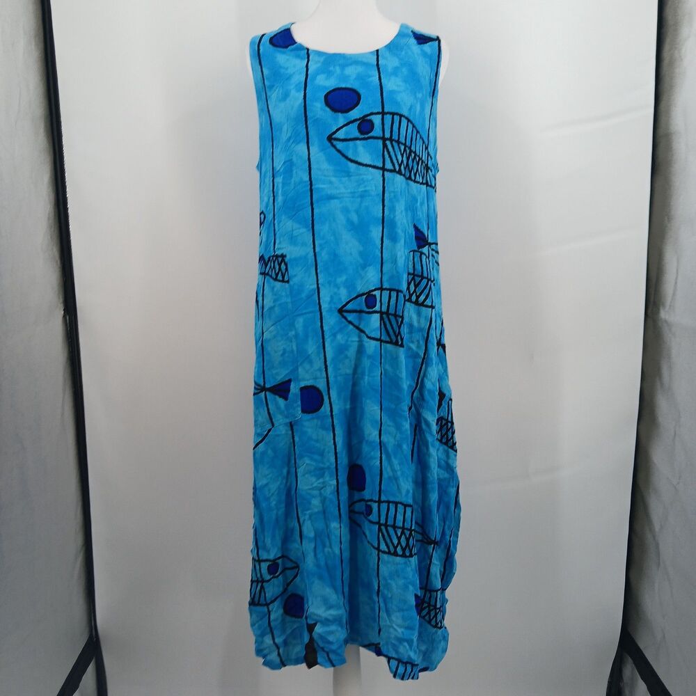 womans Kaktus size medium Blue Abstract Geometric Print Sleeveless Maxi Dress